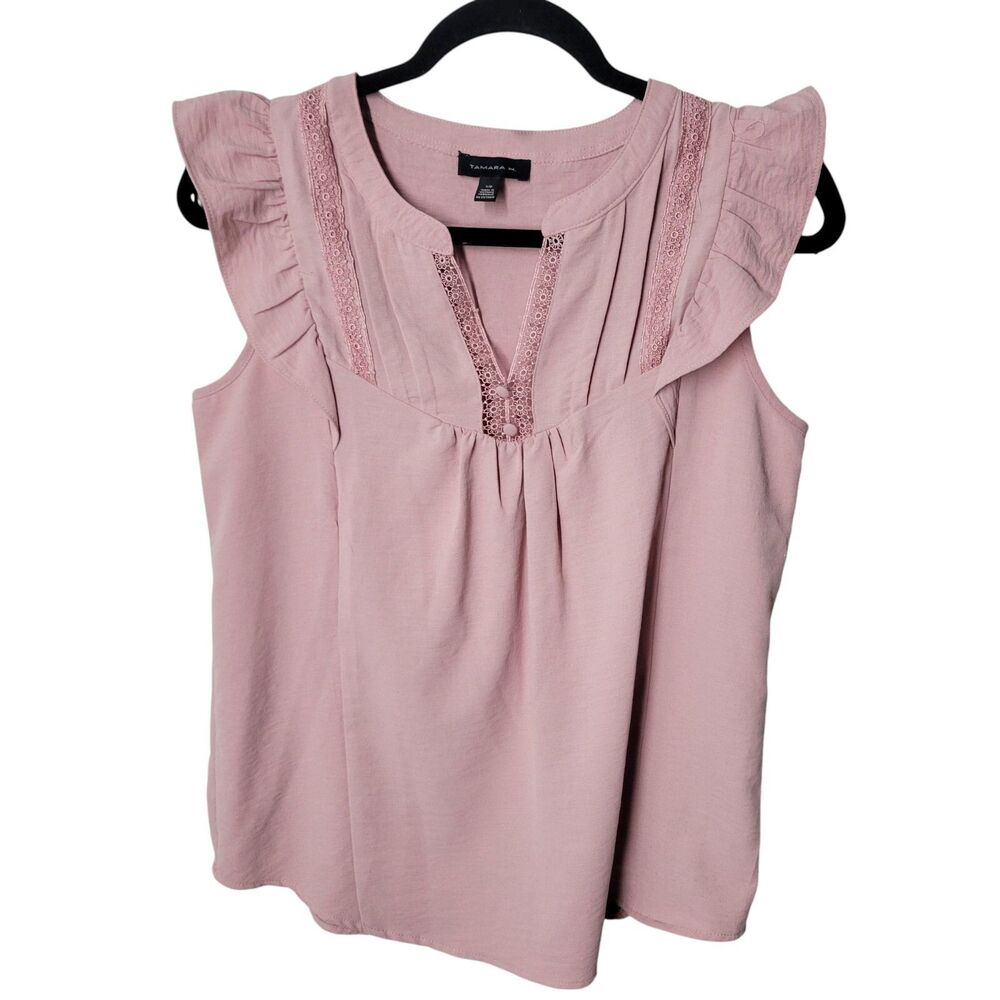 Tamara H. Womens Sz S Pink Solid Sleeveless Ruffle Blouse